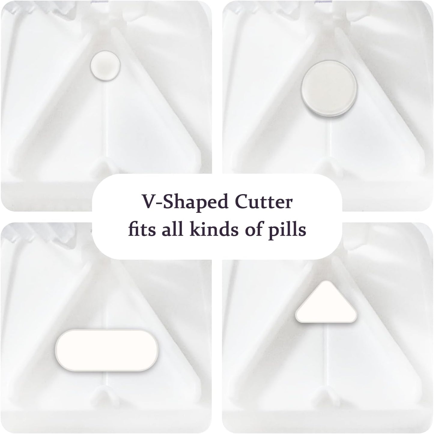 ColeMela Pill Cutter Splitter for Small and Tiny Pills, or Large Pills. V-Shaped Design for Multiple Sizes. Safety Blade Guard. Loss-Proof Built-in Small Brush & Sliding Door Pill Storage (Clear)