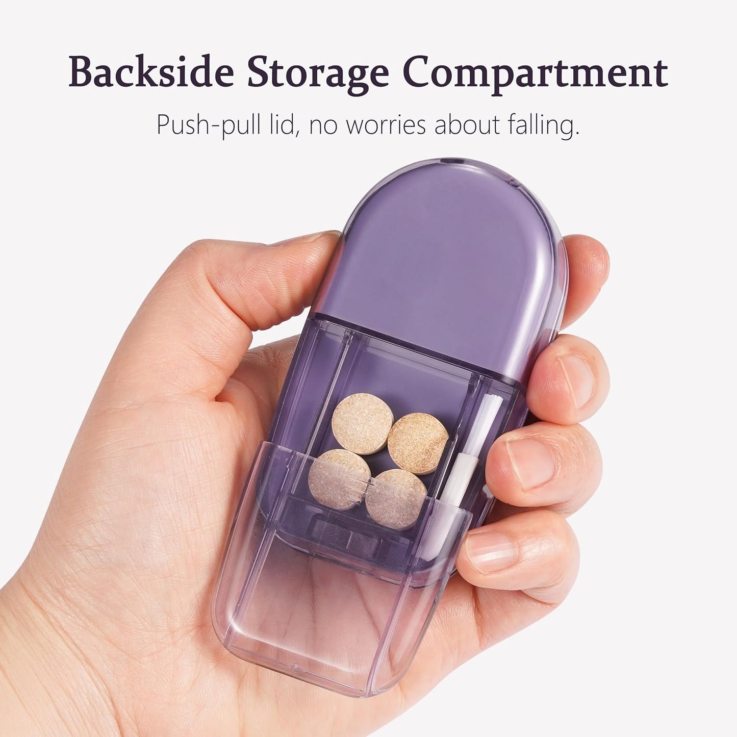 ColeMela Pill Cutter Splitter for Small and Tiny Pills, or Large Pills. V-Shaped Design for Multiple Sizes. Safety Blade Guard. Loss-Proof Built-in Small Brush & Sliding Door Pill Storage